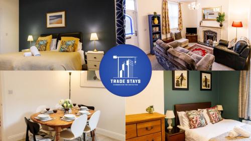 eine Collage mit Bildern eines Hotelzimmers in der Unterkunft Bright and Well-Kept 3-Bed Property! Free Parking in Bishop Auckland