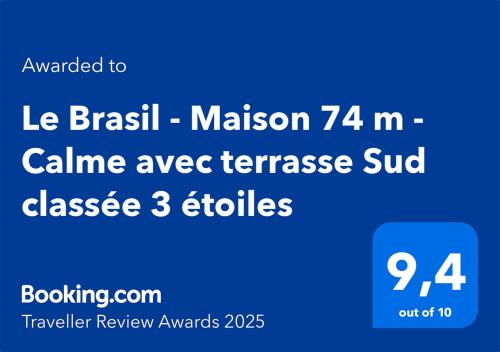 niebieski prostokąt ze słowami le branch malcolm calline aaze w obiekcie Le Brasil - Maison 74 m - Calme avec terrasse Sud classée 3 étoiles w mieście Le Boulou