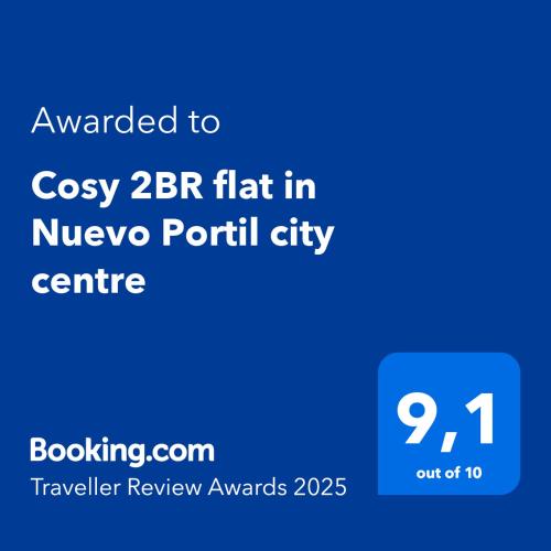 a screenshot of a cell phone with the text awarded to cosasy br flat at Cosy 2BR flat in Nuevo Portil city centre in El Portil