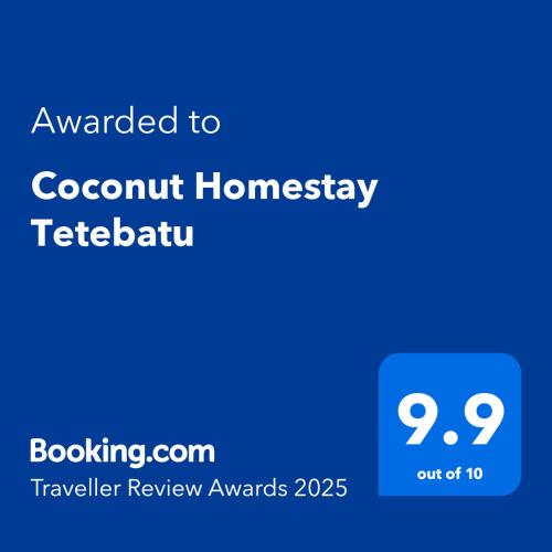 a screenshot of a cell phone with the text awarded to coconutomsday tethvisor at Coconut Homestay Tetebatu in Tetebatu