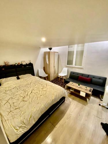 une chambre avec un lit et un canapé dans l'établissement Studio à 10 minutes de la Tour Eiffel, à Paris