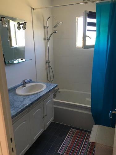 a bathroom with a sink and a shower at Venez vous ressourcer au calme in Locmaria-Grand-Champ