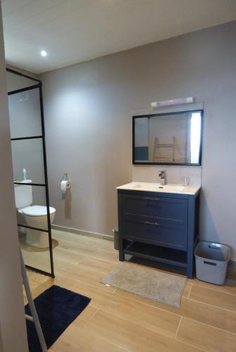 a bathroom with a sink and a mirror at Villa avec piscine privée au Vauclin in Le Vauclin