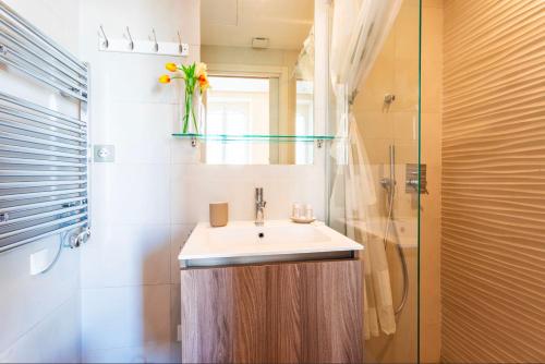 une salle de bain avec un lavabo et une douche en verre dans l'établissement Studio hyper-centre de Nice, à Nice