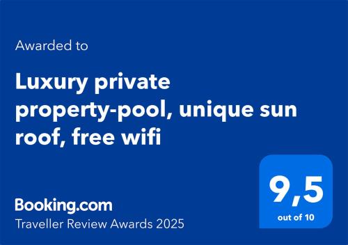 a screenshot of a cell phone with the words luxury private property pool unique sun at Luxury private property-pool, unique sun roof, free wifi in Budens