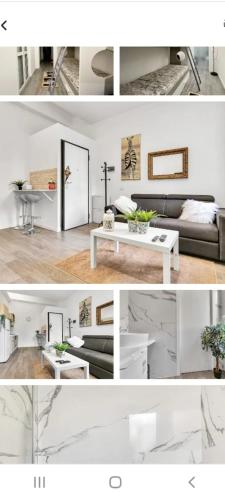 a collage of four pictures of a living room at Galeno in Milan