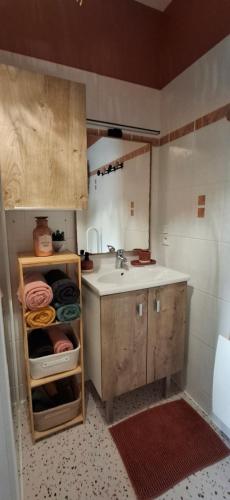 a small kitchen with a sink and a sinkessment at Gite La maison du 37 avec terrasse et jardinet in Breteil