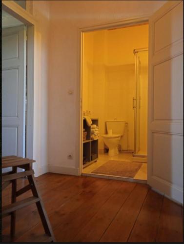 La salle de bains privative est pourvue d'une douche et de toilettes. dans l'établissement Maison Fongrave, à Fongrave