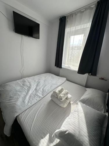 Postel nebo postele na pokoji v ubytování Burdujeni