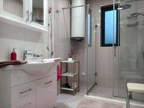 a bathroom with a sink and a shower at Villa Black Sea in Balchik