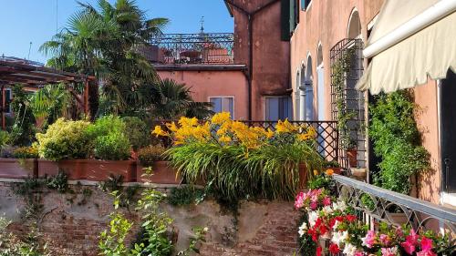un mazzo di fiori in vasi vicino a un edificio di Camera doppia con bagno e terrazza a Venezia