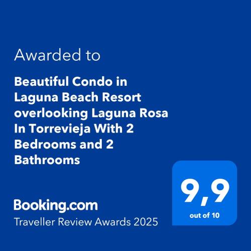 Beautiful Condo in Laguna Beach Resort overlooking Laguna Rosa In Torrevieja With 2 Bedrooms and 2 Bathrooms