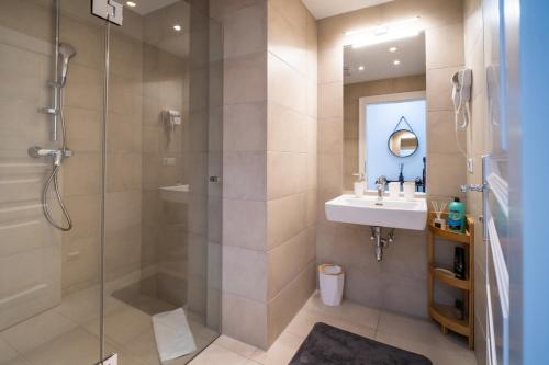 a bathroom with a shower and a sink at Home Sweet Home - Leopold in Vienna