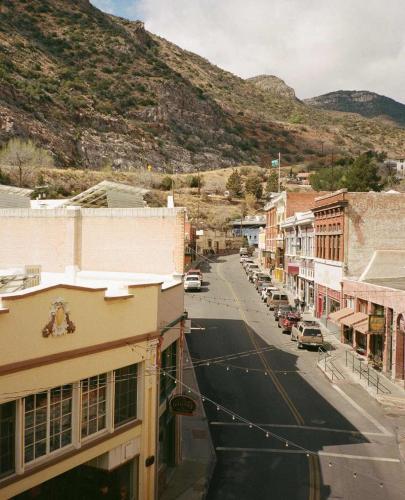 a view of a street in a town with a mountain at Object Hotel 1BR Room 3A in Bisbee