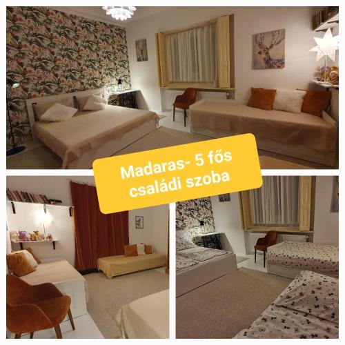 a collage of three pictures of a hotel room at Csacsiország Vendégház in Nógrádsáp