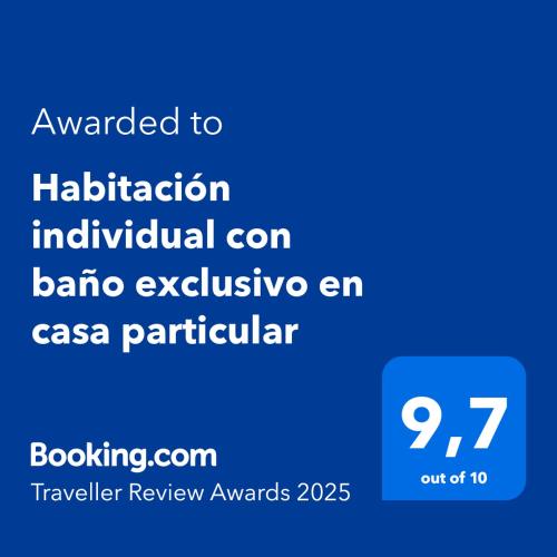 Certifikát, hodnocení, plakát nebo jiný dokument vystavený v ubytování Habitación individual con baño exclusivo en casa particular