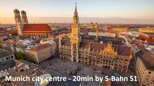 an aerial view of the city centre of munich by s balilli st at Cosy 4 room apartment - AC - free parking - balcony - workspace in Oberschleißheim