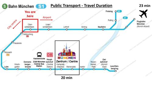 a map of the planned subway line in frankfurt at Cosy 4 room apartment - AC - free parking - balcony - workspace in Oberschleißheim