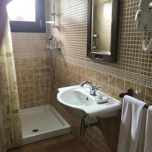 a bathroom with a sink and a shower at Les Piperes in Corao