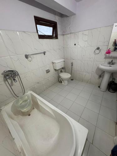 a bathroom with a tub and a toilet and a sink at Aurave Inn in Kasol
