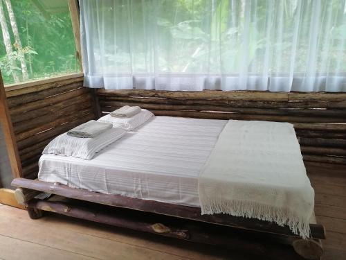 San MartínにあるCabañas Guachayasaiの窓のある部屋のベッド