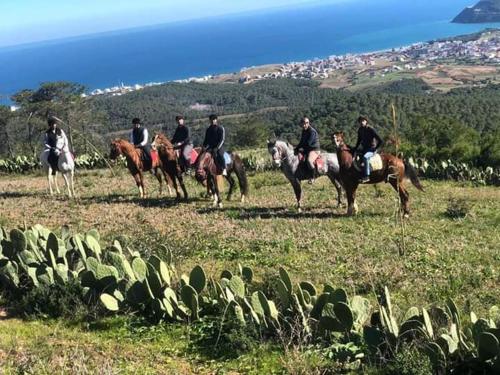 a group of people riding horses in a field at Remanso de Paz Cabonegro in Cabo Negro