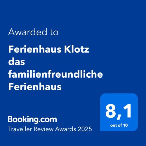 a screenshot of a cell phone with the text awarded to at Ferienhaus Klotz das familienfreundliche Ferienhaus in Mittenwald
