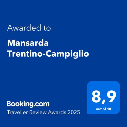 a screenshot of a cell phone with the text awarded to manamatrairmic at Mansarda Trentino-Campiglio in Ossana