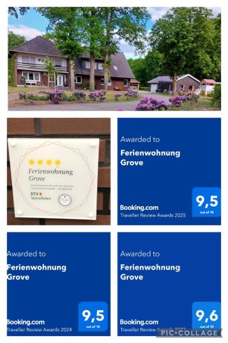 Certifikát, hodnocení, plakát nebo jiný dokument vystavený v ubytování Ferienwohnung Grove