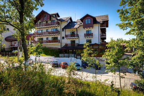 a building with cars parked in front of it at Yael Luxury Apartments 5 in Buşteni