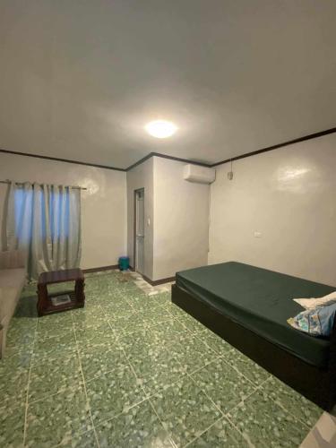 a bedroom with a green bed and a couch at 4A's Lodging in Daanbantayan