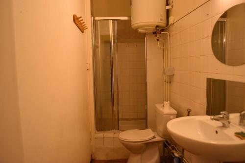 une salle de bain avec toilettes, lavabo et douche dans l'établissement Appartement de caractère, à Bourg
