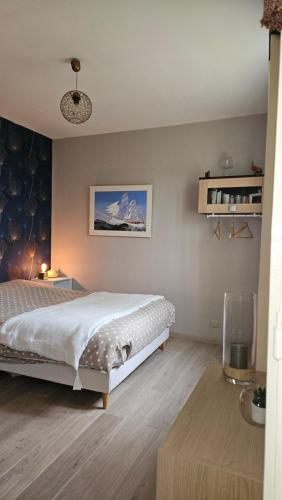 a bedroom with a large bed in a room at Bienvenue chez Didier et Domi in Épinay-sur-Odon