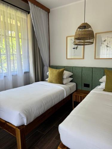 a bedroom with two beds and a window at Aishi Machame in Moshi