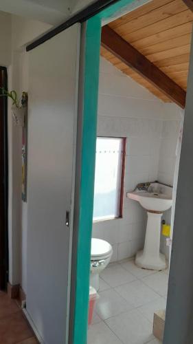 a bathroom with a toilet and a sink at Departamento Patagónico in Los Antiguos