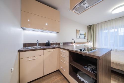 a kitchen with a sink and a counter at Gynėjų Self Check-in Apartments - Lollo Stay in Vilnius