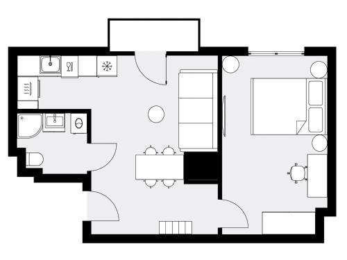 a black and white floor plan of a house at URBAN APARTMENTS PREMIUM No 12A, Free Parking, Self Check-in in Chorzów