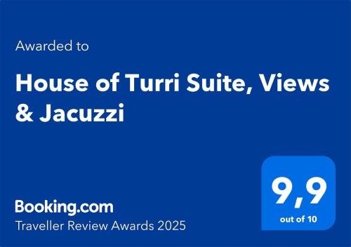 a blue sign with the words house of truth and jezez at House of Turri Suite Views Terrace & Jacuzzi in Verbena Norte