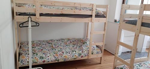 une chambre avec deux lits superposés dans une pièce dans l'établissement Bed in 6-beds Women Dormitory Le Jardin Cafe, à Bordeaux