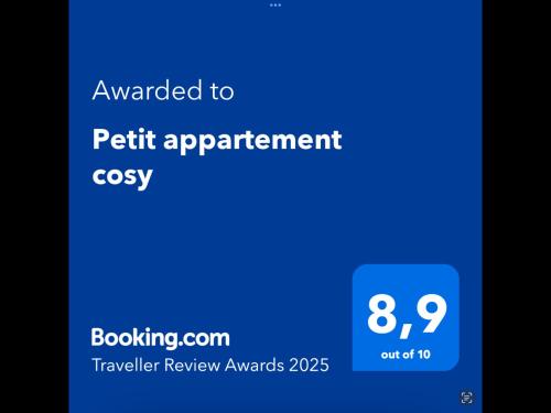a screenshot of a cell phone screen with the text upgraded to pet retention cozy at Petit appartement cosy in Villers-sur-Mer