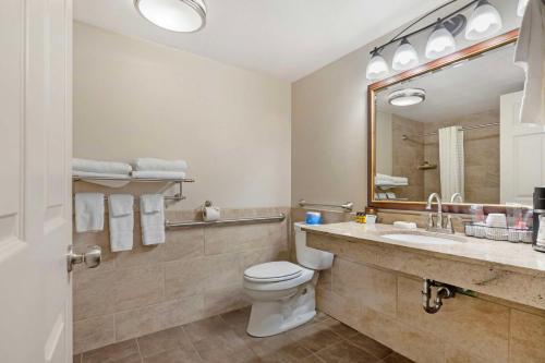 a bathroom with a toilet and a sink and a mirror at Best Western Plus Concord Inn in Minocqua