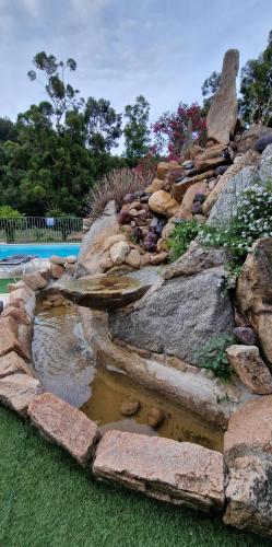 d'un jardin rocheux avec un étang en herbe dans l'établissement Auberge de Cannedda, à Sari-Solenzara