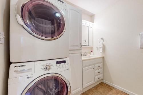 a white washer and dryer in a bathroom at Quiet Cove in Dandridge