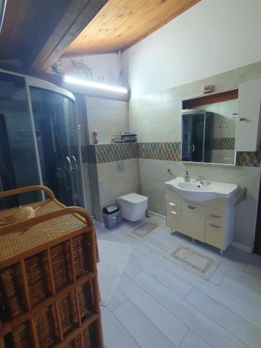 a bathroom with a sink and a toilet at Vila PATRICIA in Breaza