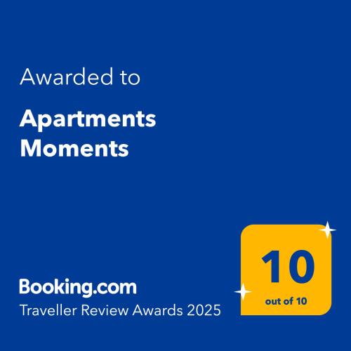 Certifikát, hodnocení, plakát nebo jiný dokument vystavený v ubytování Apartments Moments