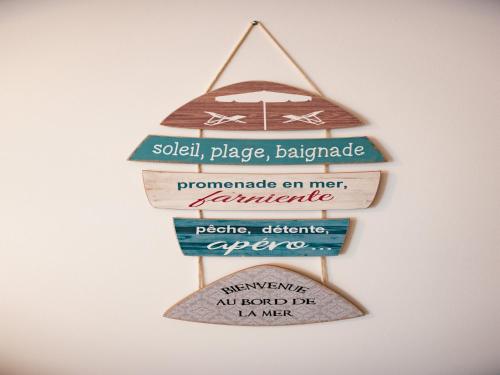 a group of signs hanging on a wall at Modern Apartment by the Sea in Porspoder
