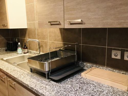 パペーテにあるTipanie- Great 1bedroom in PPT, AC w pool & open viewの台所用カウンター(シンク付)