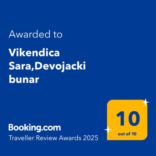 Vikendica Sara,Devojacki bunarに飾ってある許可証、賞状、看板またはその他の書類