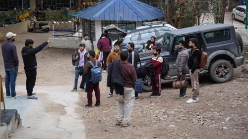 a group of people standing outside of a truck at Julley Commune Rishikesh in Rishīkesh