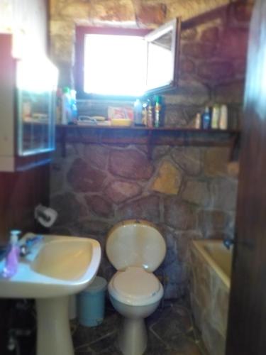 a bathroom with a toilet and a sink at Traditional house in Sigri in Sígrion